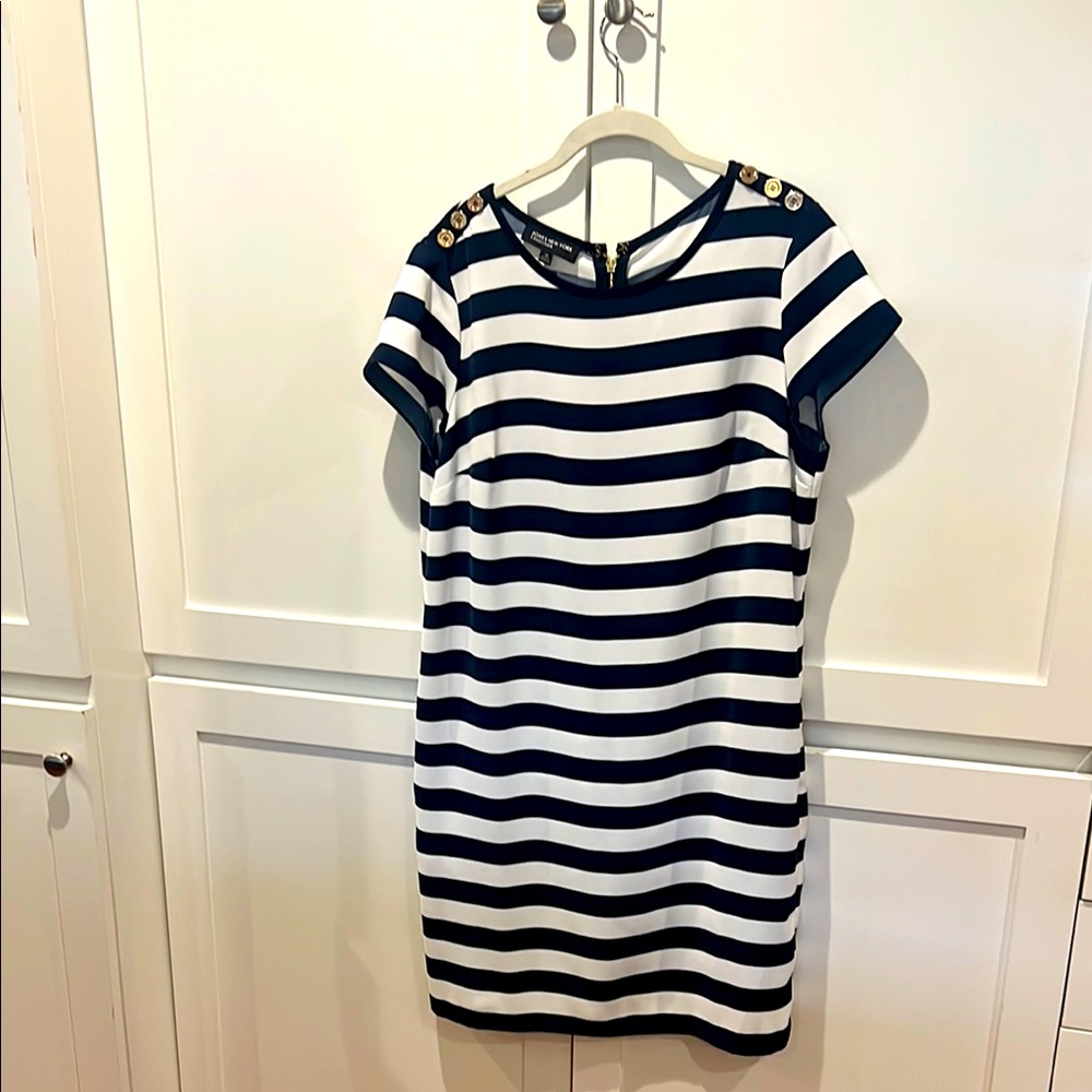 Jones New York Navy and White Striped Dress
